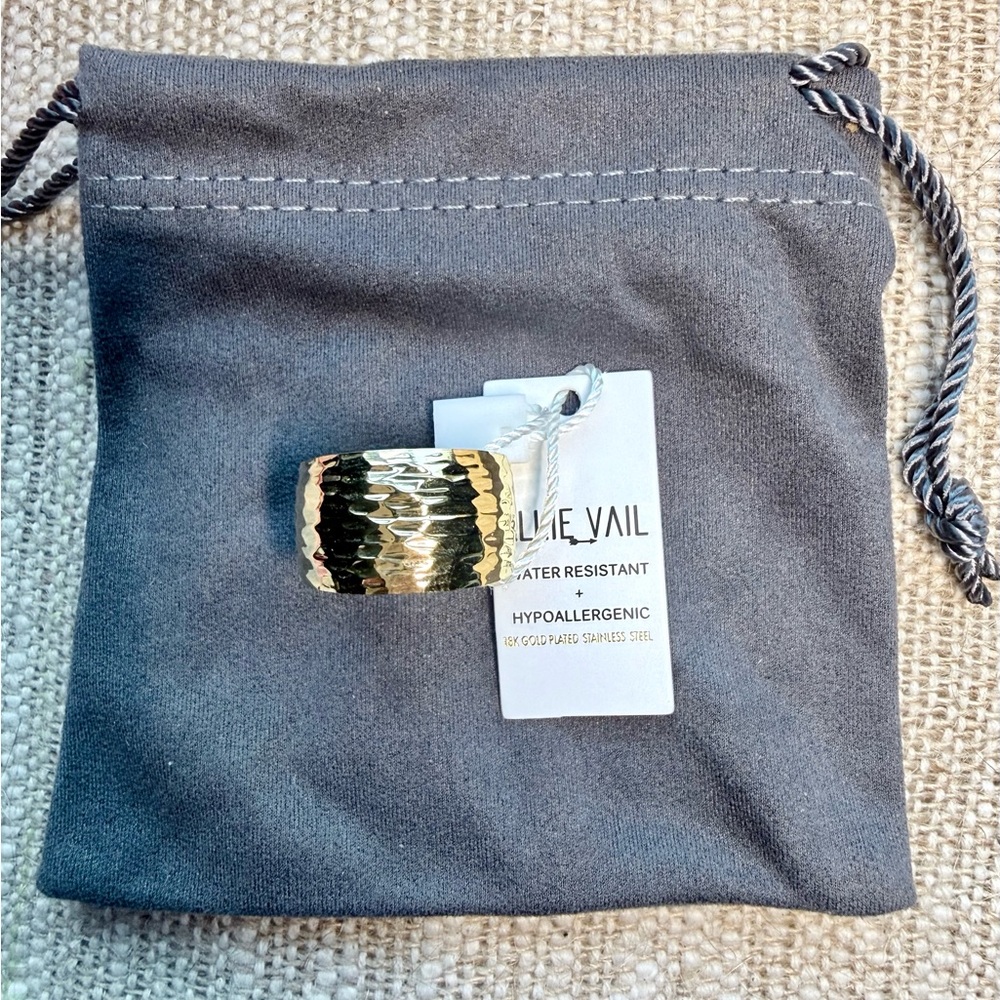 Ellie Vail Gold Wide Cigar Band Style Ring 18k PVD Plated Water Resistant